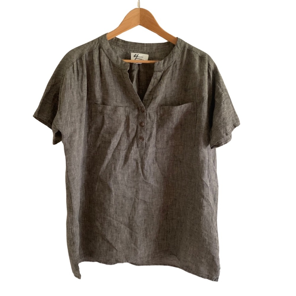 Andrea Jovine Linen Black Cream Pocket Blouse Size Large - Picture 3 of 12